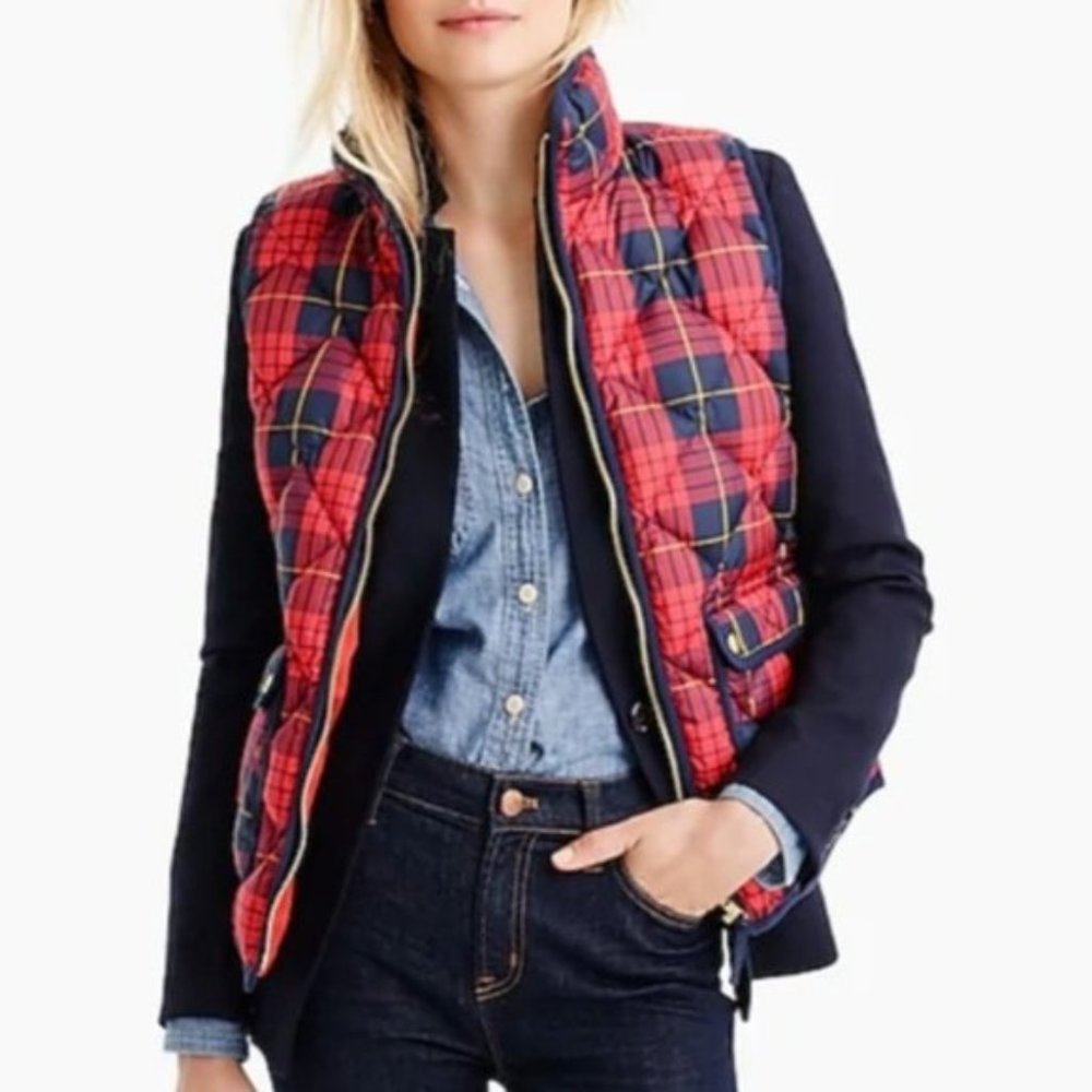 J.Crew Excursion Puffer Down Vest in Tartan Plaid